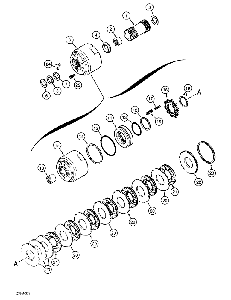 Схема запчастей Case 1155E - (6-16) - TRANSMISSION SUN GEAR AND LOW RANGE CLUTCH (06) - POWER TRAIN