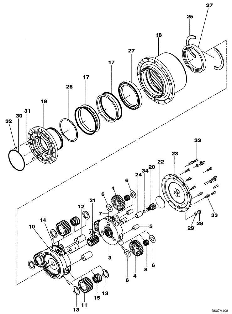 Схема запчастей Case CX135SR - (06-04) - MOTOR ASSY - GEAR ASSY, REDUCTION (06) - POWER TRAIN