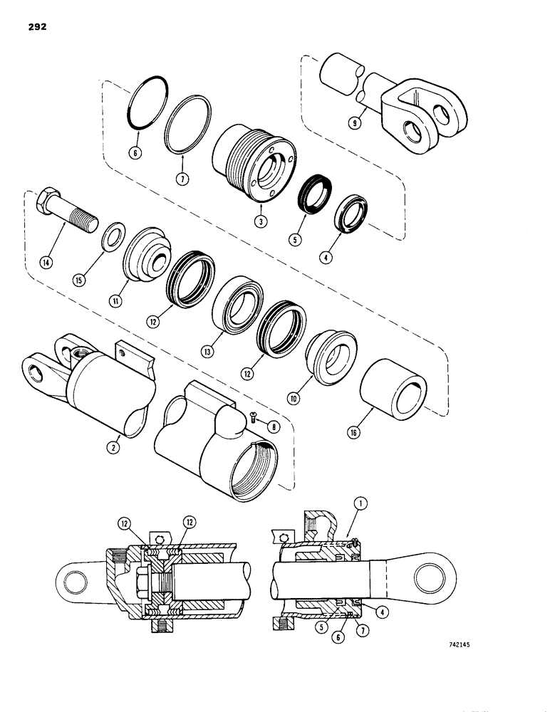 Схема запчастей Case 1150B - (292) - G33938 & G33939 DOZER TILT & PITCH CYLINDERS, ANGLE TILT PITCH DOZER, GLAND HAS NO I.D. MARKINGS (07) - HYDRAULIC SYSTEM