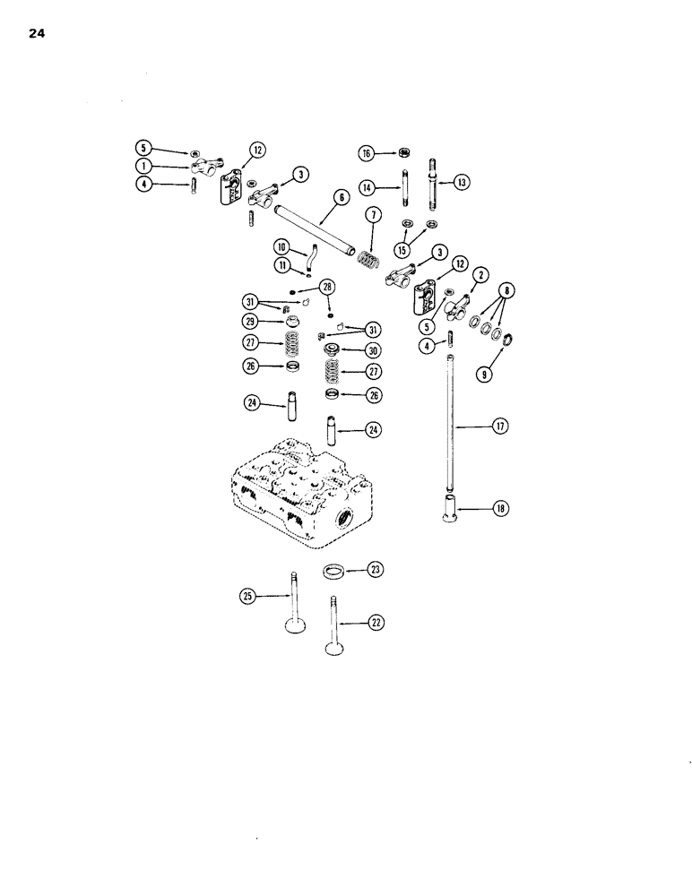 Схема запчастей Case 1150B - (024) - VALVE MECHANISM, (451BD) AND (451BDT) DIESEL ENGINES (01) - ENGINE