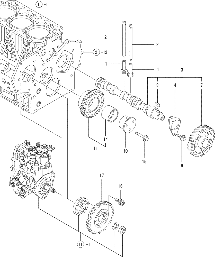 Схема запчастей Case CX36B - (08-007) - CAMSHAFT & DRIVING GEAR (10) - ENGINE