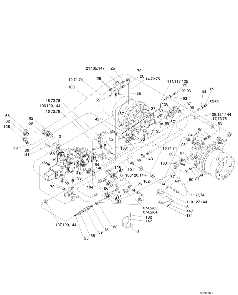 Схема запчастей Case SV208 - (08-07[01]) - HYDRAULIC SYSTEM OF TRAVEL, REAR (A) (GROUP 305) (ND139572) (08) - HYDRAULICS