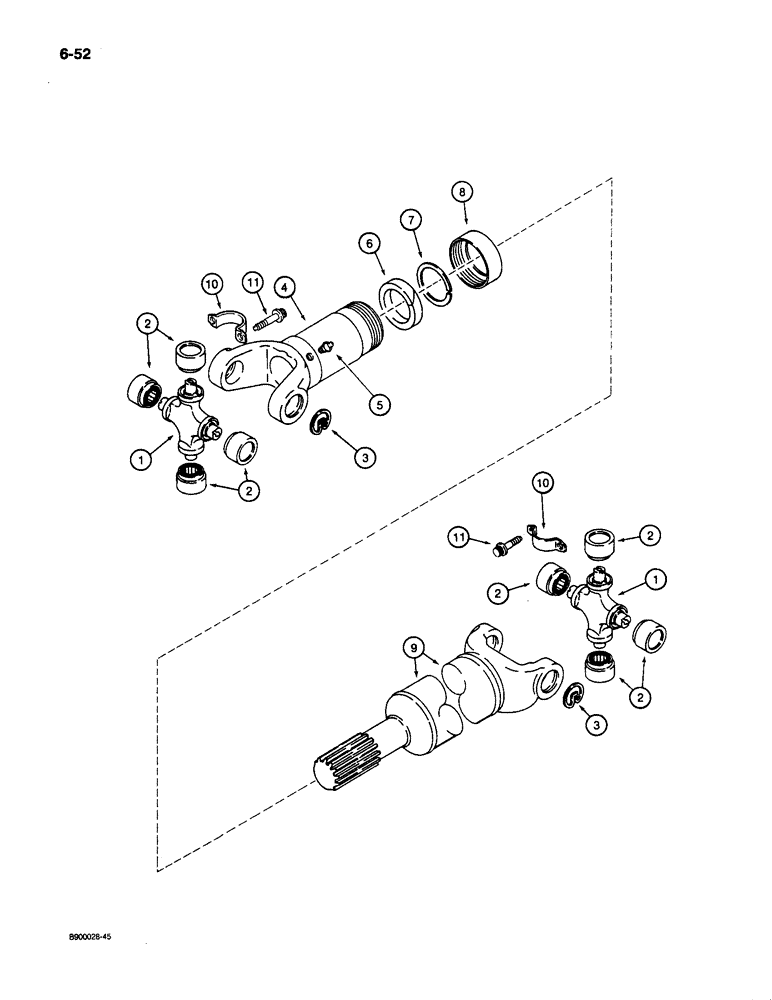 Схема запчастей Case 1085C - (6-52) - DRIVE SHAFT, FRONT AXLE TO TRANSMISSION (06) - POWER TRAIN