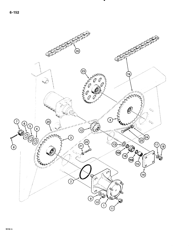 Схема запчастей Case 1835B - (6-152) - DRIVE CHAIN AND GEARS (06) - POWER TRAIN