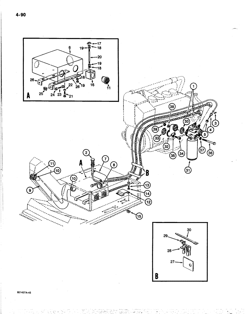 Схема запчастей Case 170B - (4-90) - HEATER AND OIL LINES TO ENGINE, P.I.N. 74341 THROUGH 74456 (04) - ELECTRICAL SYSTEMS