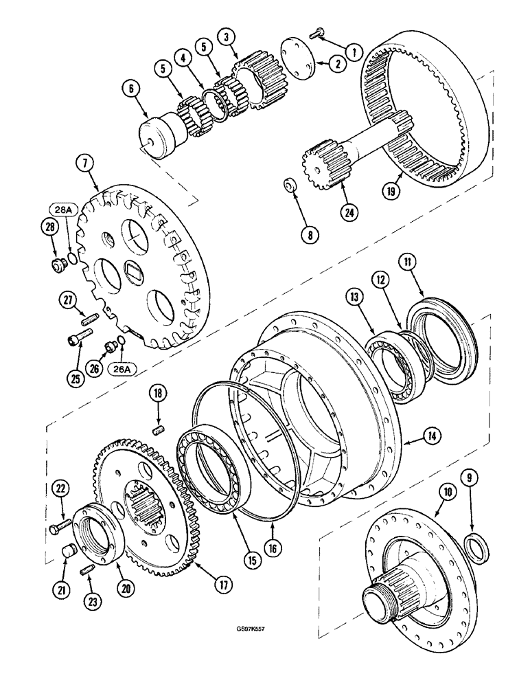 Схема запчастей Case 220B - (6-2) - FINAL DRIVE TRANSMISSION, P.I.N. 74441 THROUGH 74597, P.I.N. 03201 AND AFTER (06) - POWER TRAIN