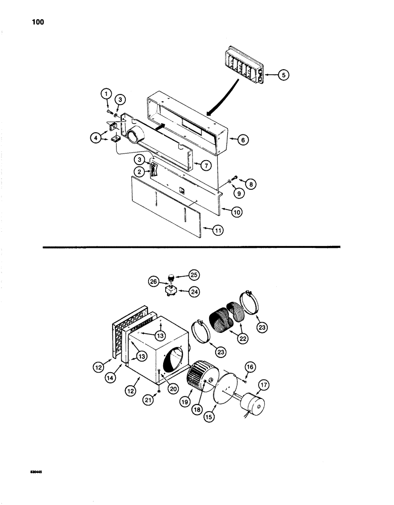 Схема запчастей Case 1280 - (100) - HEATER SHROUDING AND HEATER (05) - UPPERSTRUCTURE CHASSIS