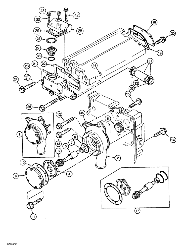 Схема запчастей Case 689G - (02-12) - WATER PUMP SYSTEM AND THERMOSTAT (02) - ENGINE