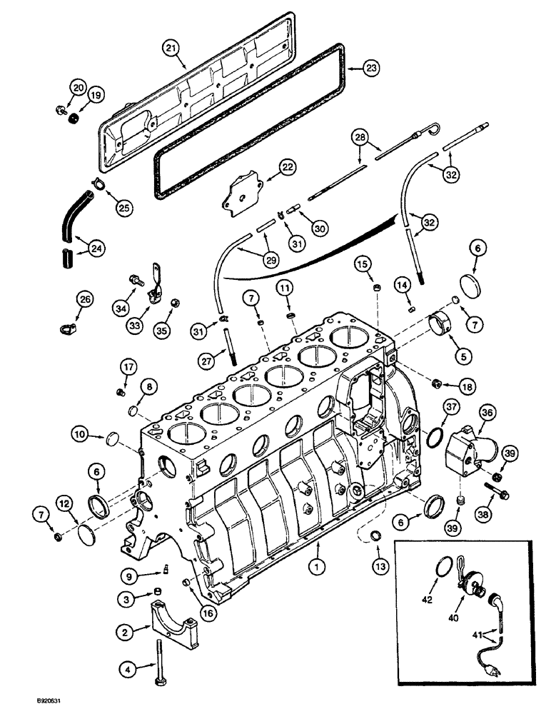 Схема запчастей Case 1088 - (2-50) - CYLINDER BLOCK, 6T-590 ENGINE, ENGINE S/N 52107489 AND AFTER (USED 7MM FULE INJECTOR NOZZEL) (02) - ENGINE