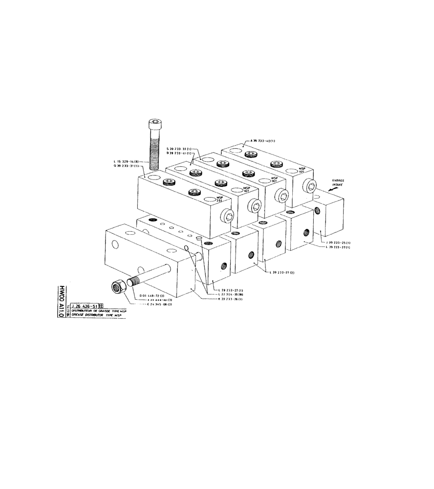 Схема запчастей Case 220 - (223) - GREASE DISTRIBUTOR TYPE MSP (07) - HYDRAULIC SYSTEM