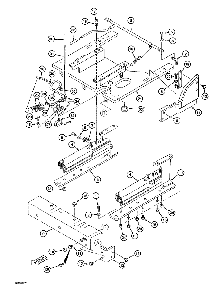 Схема запчастей Case 9030B - (9-048) - SEAT SLIDE RAILS AND PLATFORM, USED WITH SEAT WITHOUT CASE LOGO ON BACK CUSHION (09) - CHASSIS