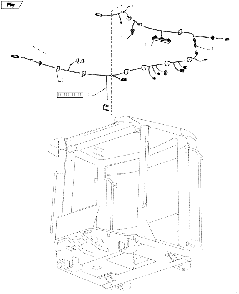 Схема запчастей Case 621F - (55.100.11) - CAB ROOF HARNESS INSTALLATION (55) - ELECTRICAL SYSTEMS