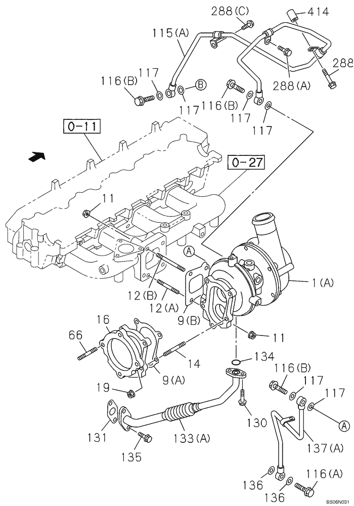 Схема запчастей Case CX210B - (02-28) - TURBOCHARGER (02) - ENGINE