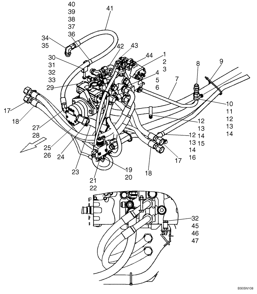 Схема запчастей Case 420CT - (06-07C) - HYDROSTATICS - PUMP AND SUPPLY LINES (420CT) (06) - POWER TRAIN