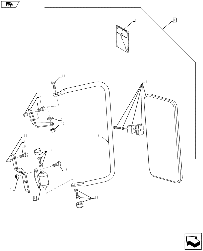 Схема запчастей Case 590SN - (88.090.05) - DIA KIT, EXTERNAL REAR VIEW MIRROR (88) - ACCESSORIES