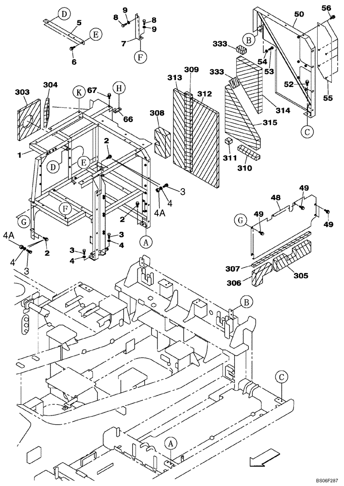 Схема запчастей Case CX700 - (09-008-00[01]) - COWLING - FRAMEWORK (09) - CHASSIS/ATTACHMENTS