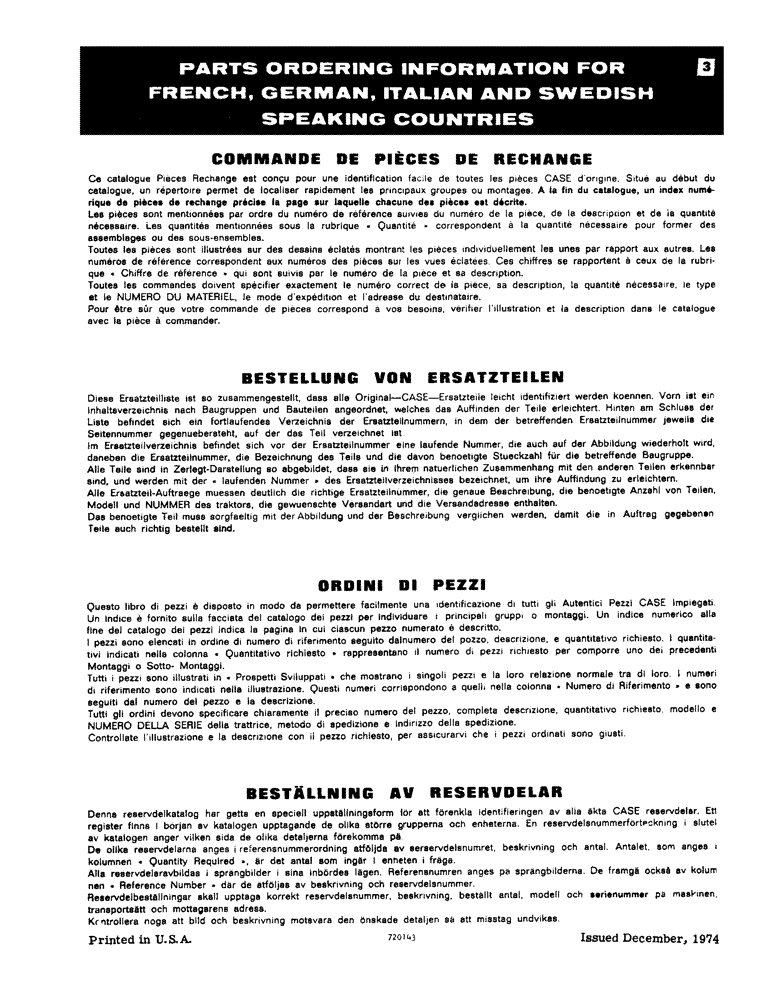 Схема запчастей Case 475 - (003) - PARTS ORDERING INFORMATION (05) - SERVICE & MAINTENANCE