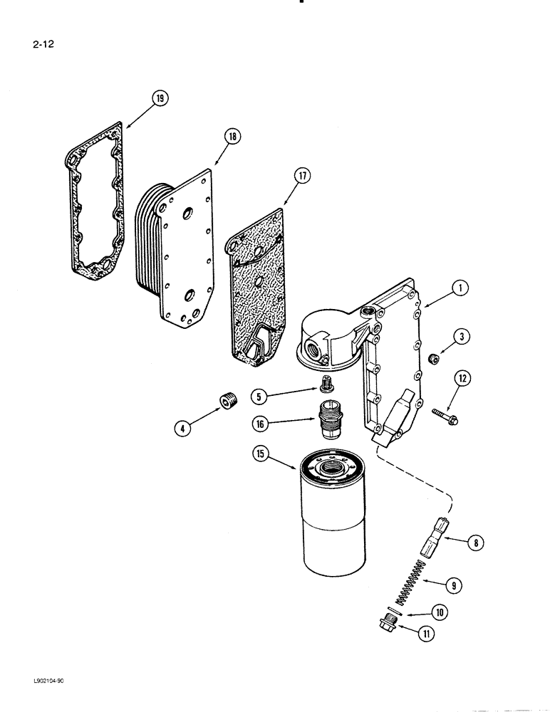 Схема запчастей Case 1550 - (2-12) - OIL FILTER AND COOLER, 6T-830 ENGINE, FOR ENGINES PRIOR TO ENG SN 44500128 (02) - ENGINE