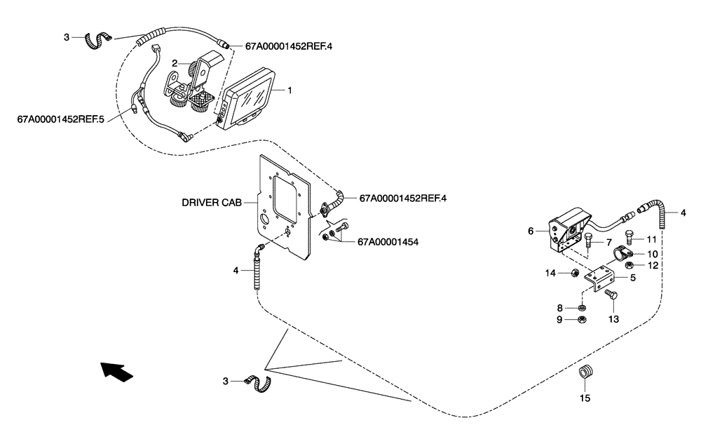 Схема запчастей Case 340 - (67A00001477[001]) - VARIOUS ELECTRICAL EQUIPMENTS - REAR VIEW CAMERA AND MONITOR (13) - Electrical System / Decals