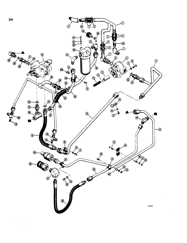 Схема запчастей Case 35 - (024) - PRIMARY HYDS, USED ON MDLS W/ HYDROSTATIC DRIVE LOADER SN 5228454 & AFT 