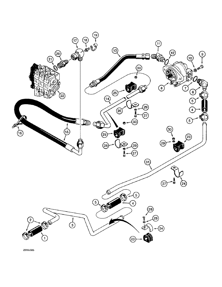 Схема запчастей Case 550E - (8-04) - EQUIPMENT HYDRAULIC CIRCUIT, HYDRAULIC RESERVOIR TO PUMP AND CONTROL VALVE (08) - HYDRAULICS