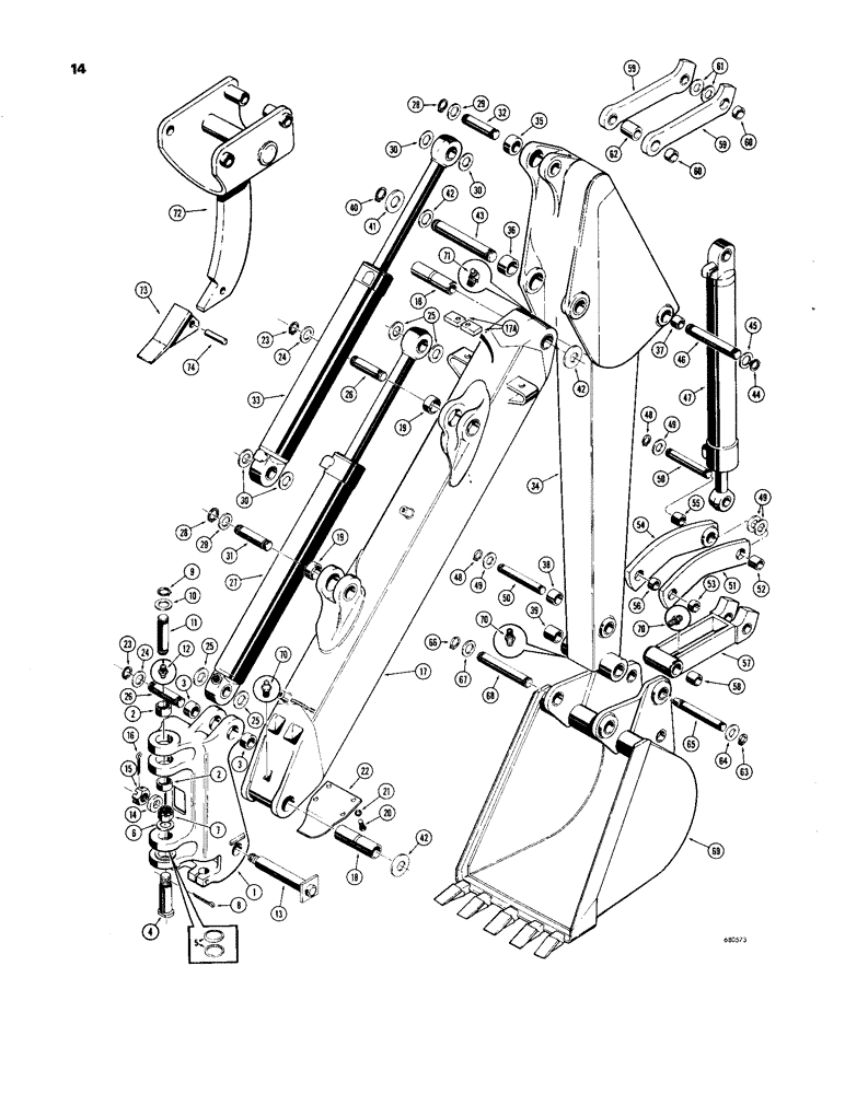 Схема запчастей Case 33 - (014) - TOWER, BOOM, DIPPER ARM AND BUCKET, BOOM AND DIPPER ARM CAST TYPE CYL ANCHORS 