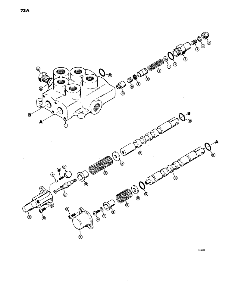 Схема запчастей Case 1816 - (73A) - D61409 HYDRAULIC CONTROL VALVE, USED TRACTOR SERIAL NO. 9823151 AND AFTER (35) - HYDRAULIC SYSTEMS