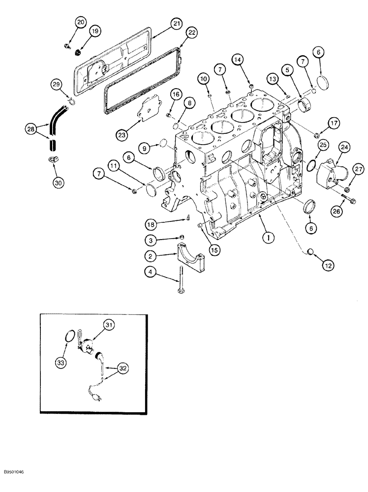 Схема запчастей Case 550G - (2-49A) - CYLINDER BLOCK, 4-390 ENGINE, PRIOR TO P.I.N. JJG0255794, PRIOR TO ENGINE S/N 45537238 (01) - ENGINE