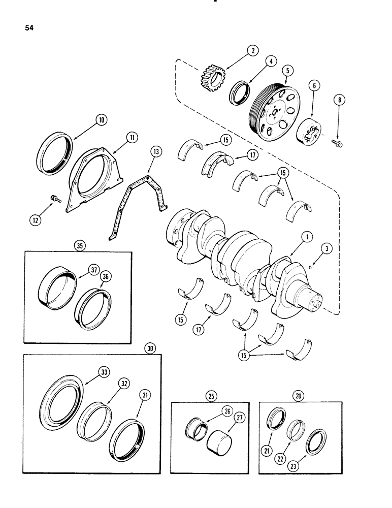 Схема запчастей Case 580E - (054) - CRANKSHAFT, 4T-390 AND 4-390 DIESEL ENGINE (02) - ENGINE