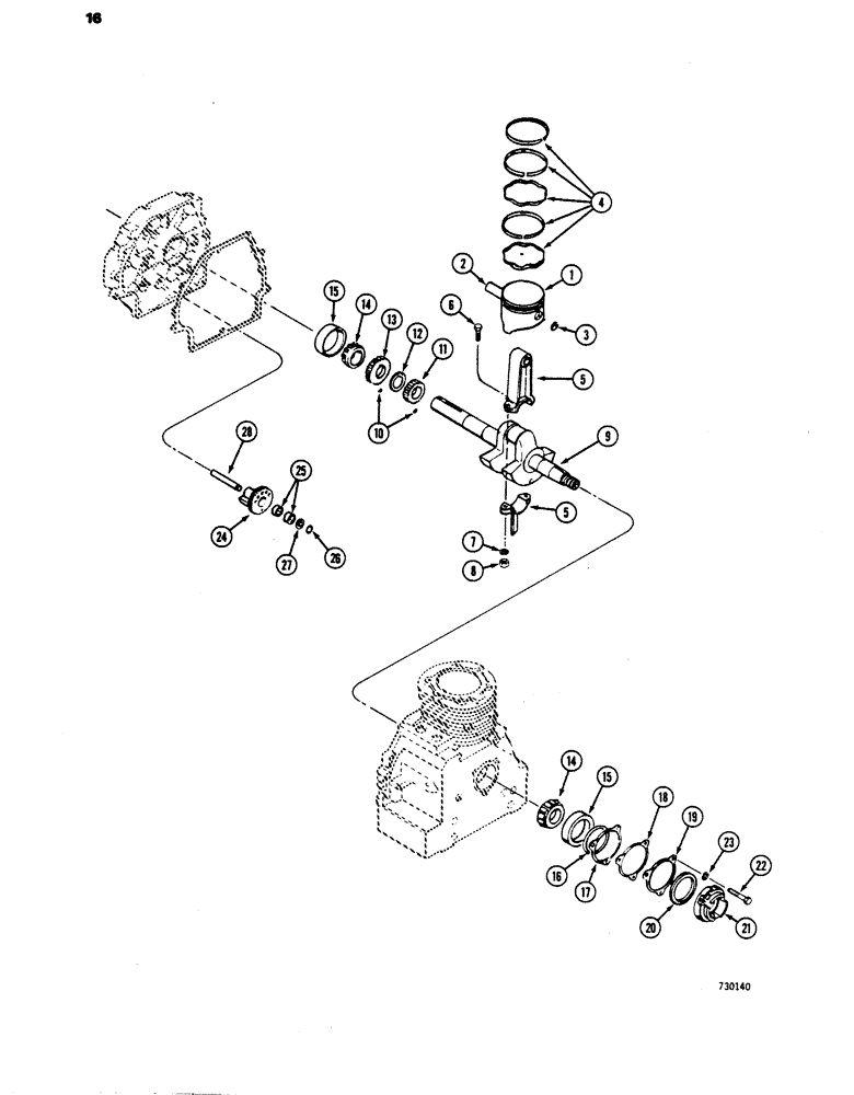 Схема запчастей Case 1816 - (16) - CRANKSHAFT, PISTON, CONNECTING ROD AND WEIGHT, TECUMSEH ENGINE #HH160-170008 (10) - ENGINE