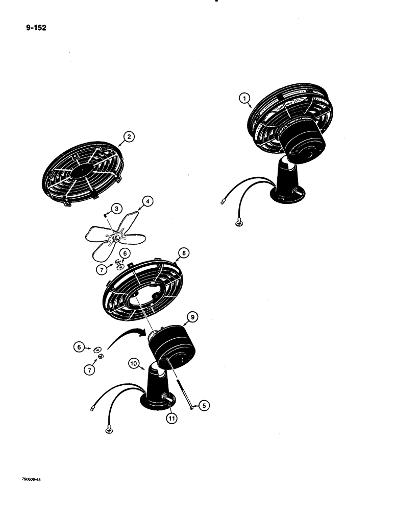 Схема запчастей Case 480E - (9-152) - WINDOW DEFROSTER FAN, WITH THREE BOLT BASE, 480E MODELS ONLY (09) - CHASSIS/ATTACHMENTS