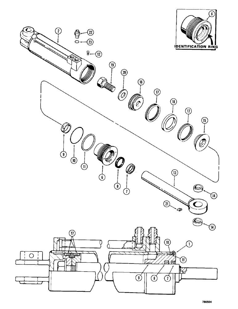 Схема запчастей Case 780 - (408) - G33624 AND G33625 LOADER CLAM CYLINDERS, GLAND HAS I.D. RING (08) - HYDRAULICS