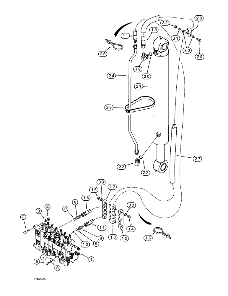 Схема запчастей Case 570LXT - (8-024) - BACKHOE BOOM CYLINDER HYDRAULIC CIRCUIT (08) - HYDRAULICS