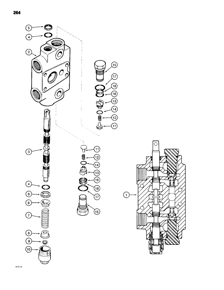 Схема запчастей Case 680H - (264) - BACKHOE CONTROL VALVE, EXTENDABLE DIPPER SECTION (08) - HYDRAULICS