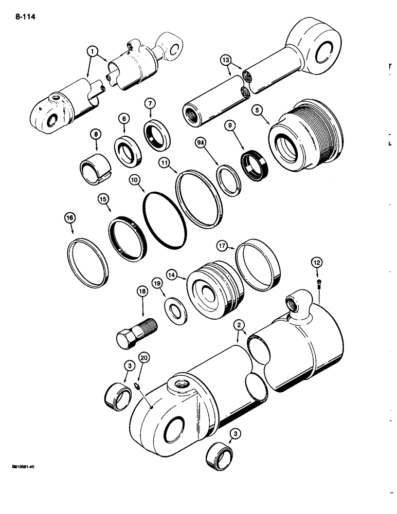 Схема запчастей Case 680L - (8-114) - BACKHOE STABILIZER CYLINDER, 1986853C1 (08) - HYDRAULICS