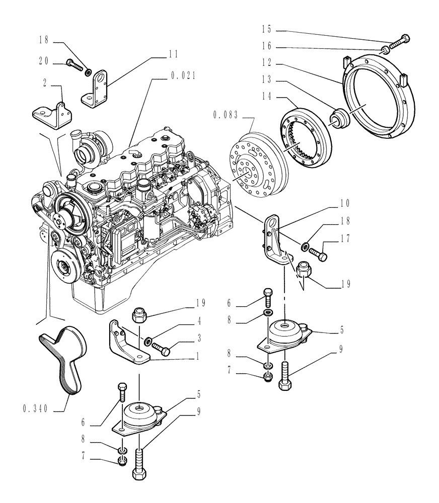 Схема запчастей Case 1850K - (0.505[01]) - SUSPENSION - ENGINE (01) - ENGINE