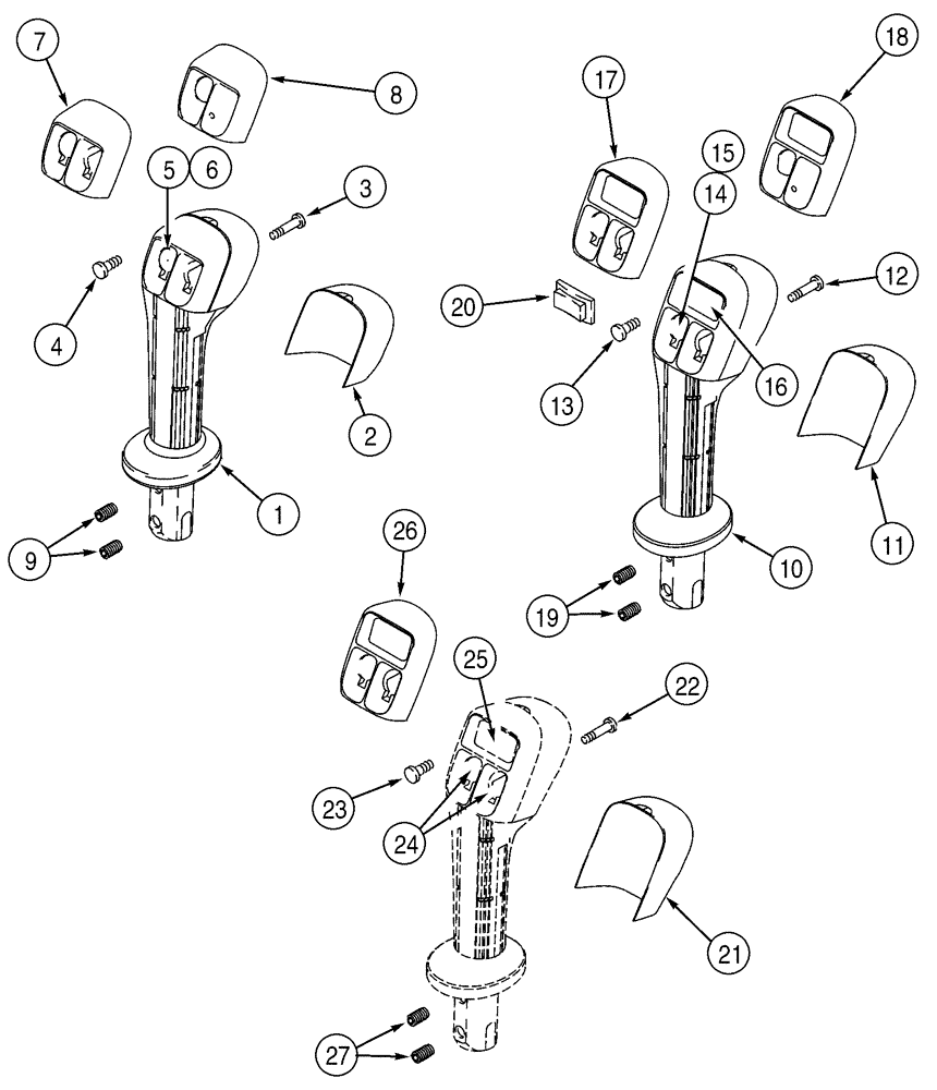 Схема запчастей Case 90XT - (04-25) - CONTROLS, RIGHT HAND HANDLE, SINGLE SWITCH, HORN (04) - ELECTRICAL SYSTEMS