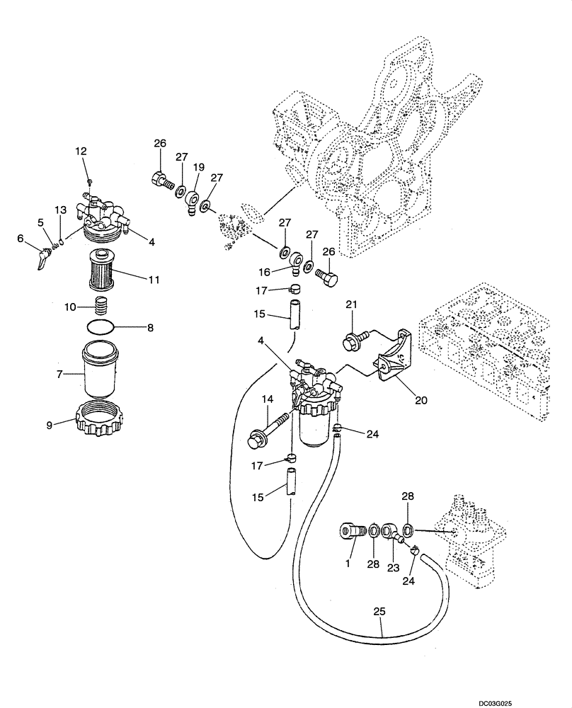 Схема запчастей Case CX25 - (03-05[00]) - FUEL FILTER (03) - FUEL SYSTEM