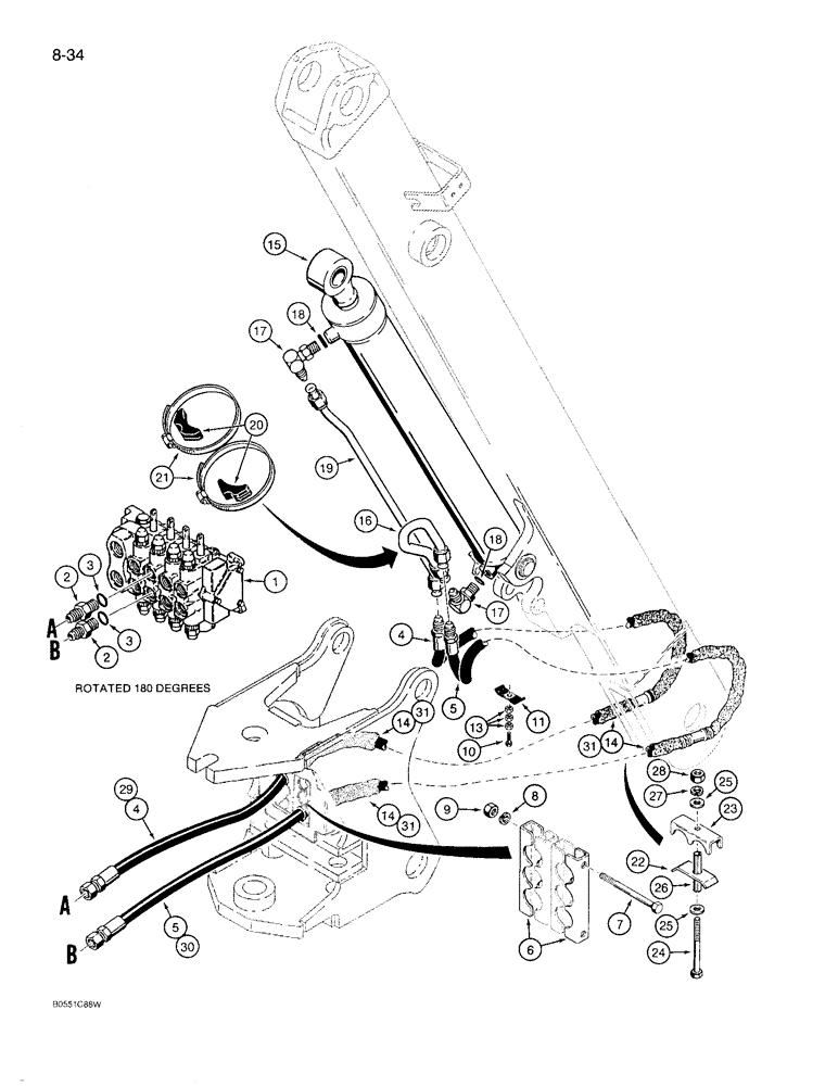 Схема запчастей Case 780D - (8-034) - BACKHOE DIPPER CYLINDER HYDRAULIC CIRCUIT (08) - HYDRAULICS