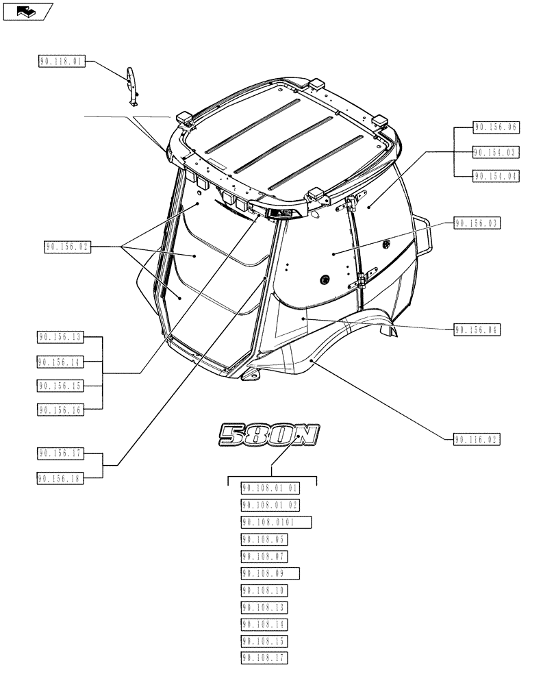 Схема запчастей Case 590SN - (00.000.90[04]) - PICTORIAL INDEX - PLATFORM, CAB, BODYWORK AND DECALS (00) - GENERAL & PICTORIAL INDEX