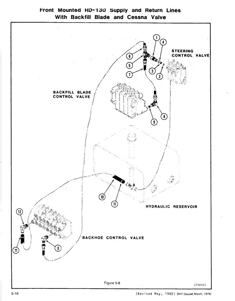 Схема запчастей Case DH7 - (5-16) - FRONT MOUNTED RD-130 SUPPLY AND RETURN LINES, WITH BACKFILL BLADE AND CESSNA VALVE (35) - HYDRAULIC SYSTEMS