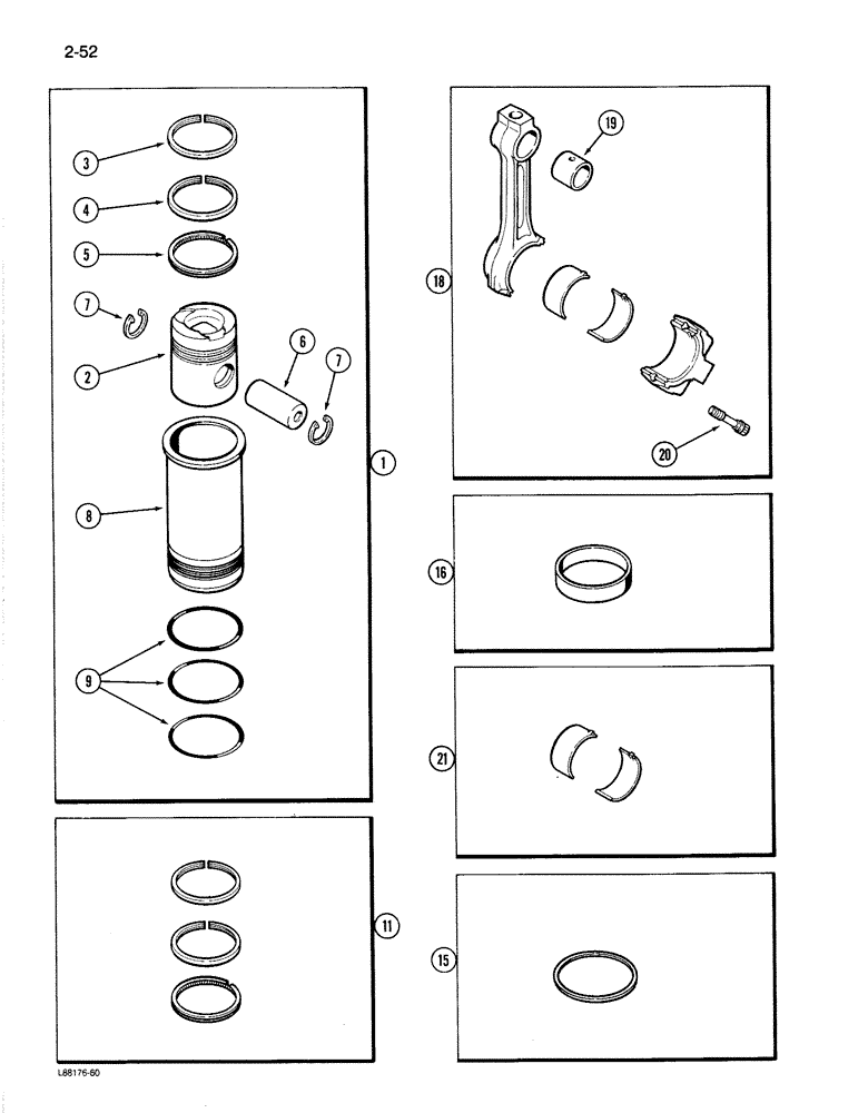 Схема запчастей Case 1187B - (2-52) - PISTON AND SLEEVE ASSEMBLY, 504BDT ENGINE (02) - ENGINE