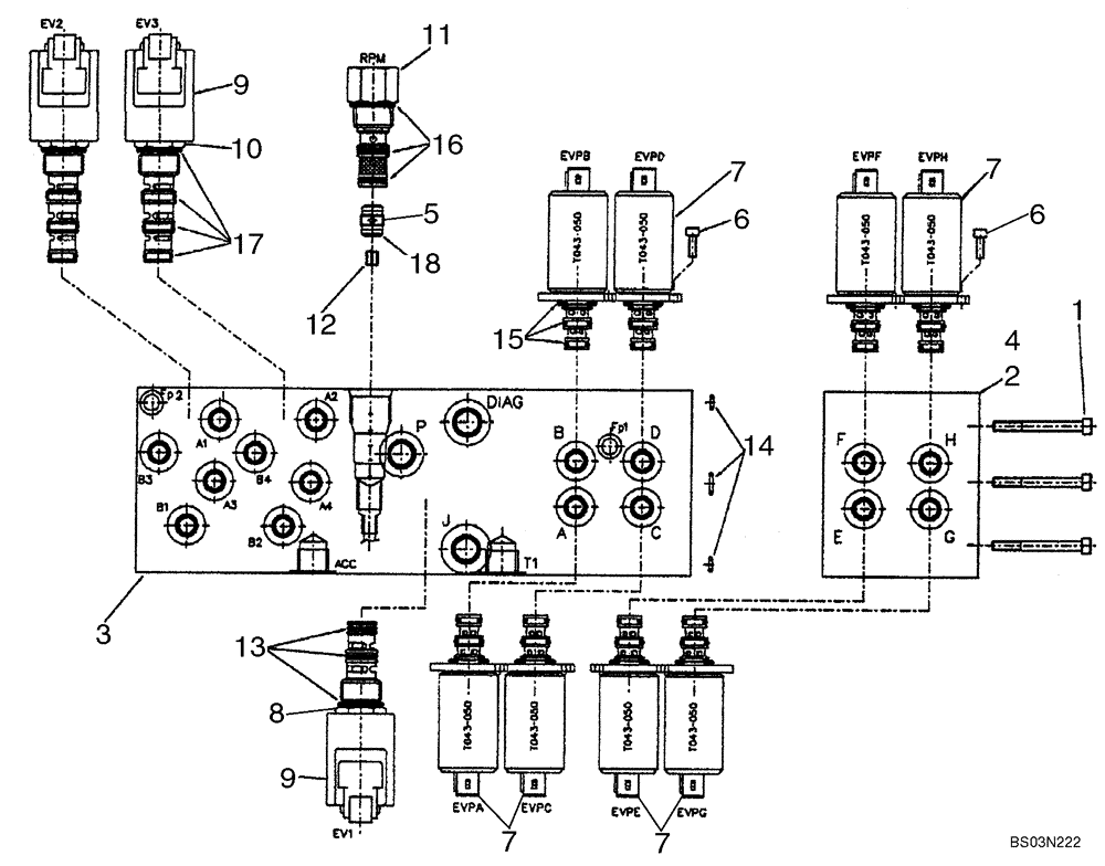 Схема запчастей Case 580M - (08-49) - VALVE ASSY, PRESSURE REDUCING (4 SPOOL) (WITH PILOT CONTROLS) (08) - HYDRAULICS