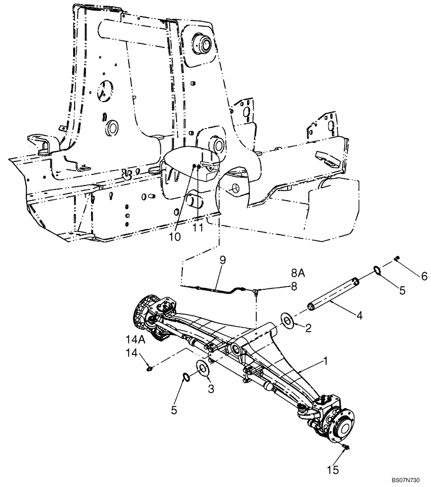 Схема запчастей Case 590SM - (05-04) - AXLE, FRONT (86990837) - MOUNTING (05) - STEERING