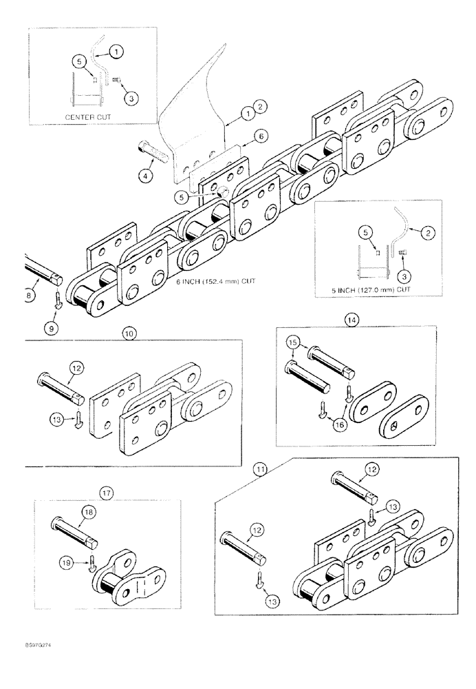 Схема запчастей Case 60 - (09-020) - DIGGING TEETH AND CHAIN, STANDARD DUTY 164 DIGGING CHAIN (34,000 LBS.), 6 INCH DIGGING WIDTH 