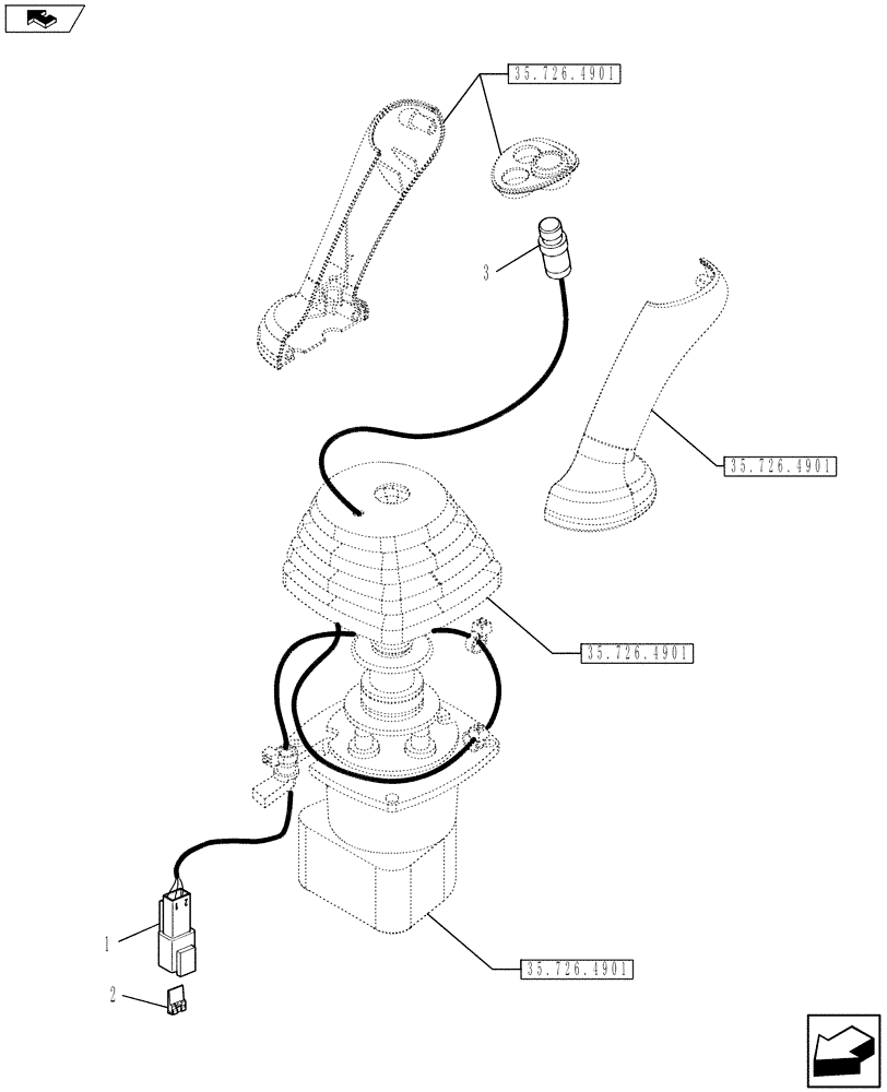 Схема запчастей Case 580SN WT - (55.512.33) - VALVE, JOYSTICK (PILOT CONTROLS) (RIGHT-HAND) WITHOUT EXTENDABLE DIPPER (55) - ELECTRICAL SYSTEMS