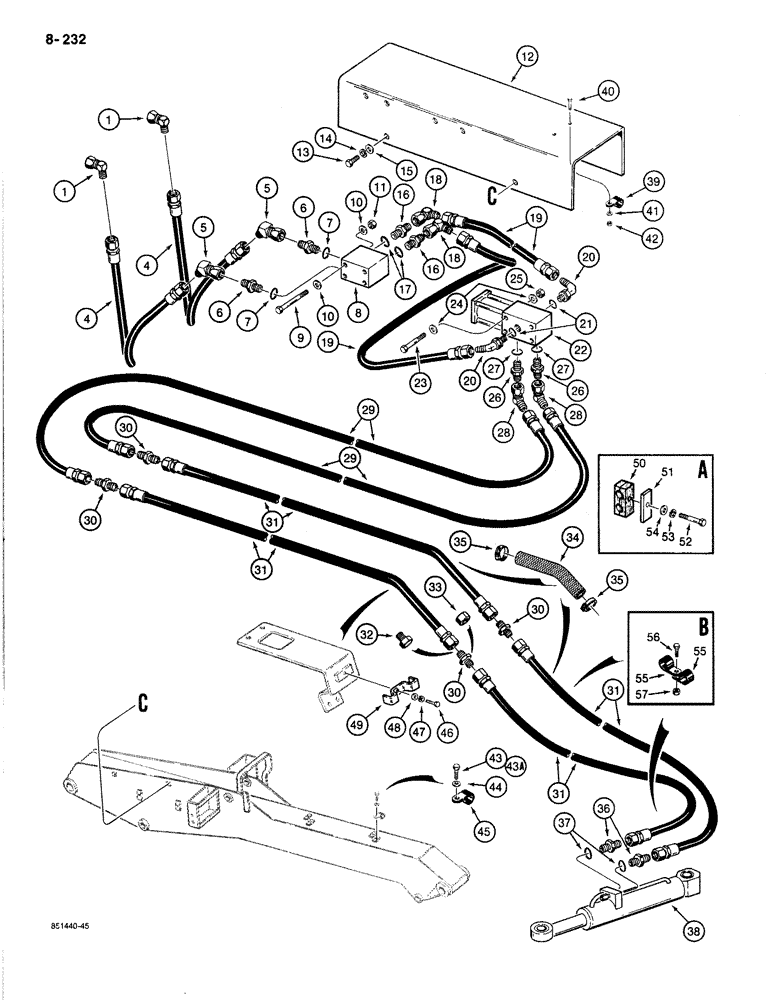 Схема запчастей Case 1187B - (8-232) - COLLECTOR HYDRAULICS (08) - HYDRAULICS