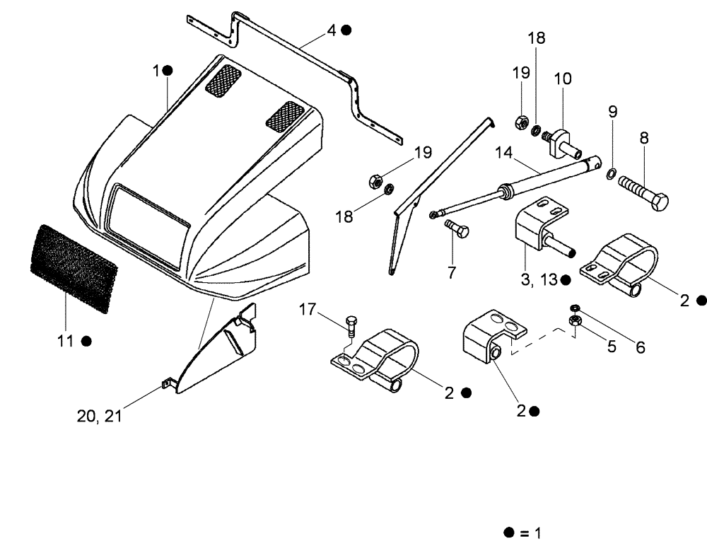 Схема запчастей Case 330 - (59A00020532[01]) - ENGINE HOOD (10) - Cab/Cowlings