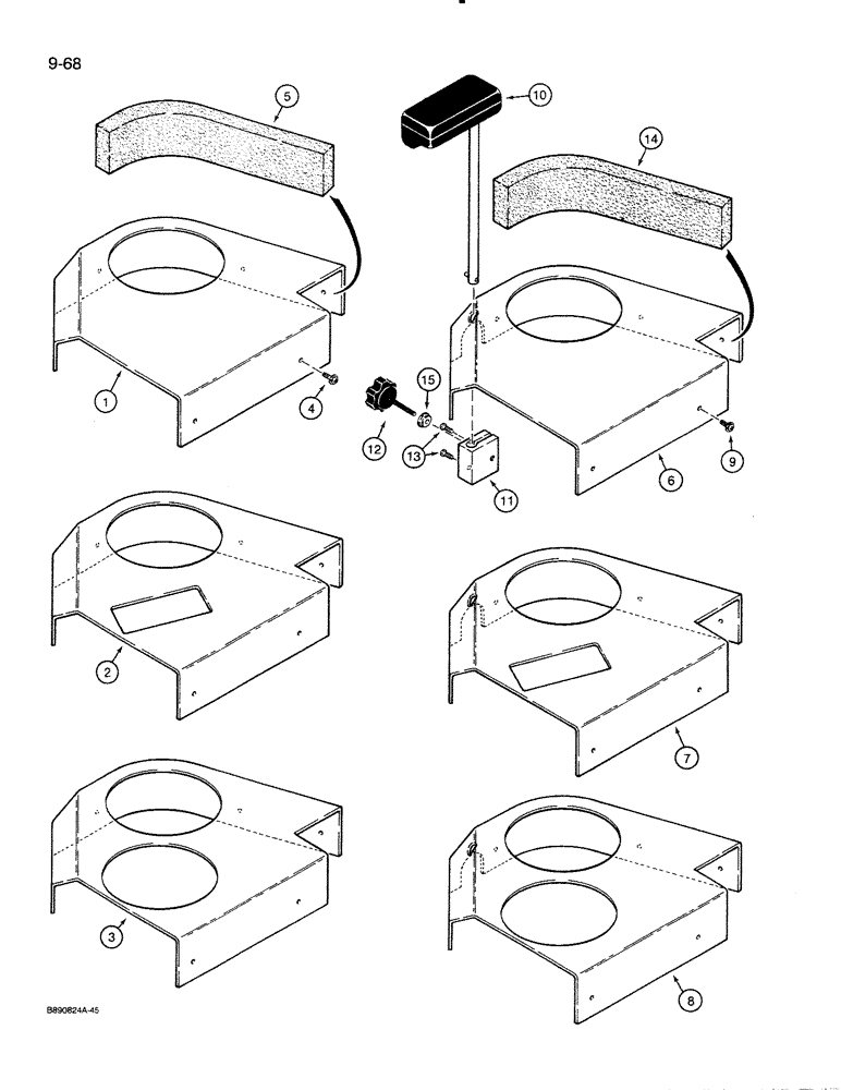 Схема запчастей Case 821 - (9-068) - CONSOLE COVERS AND WRIST SUPPORT (09) - CHASSIS/ATTACHMENTS