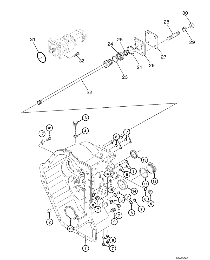 Схема запчастей Case 580SM - (06-26) - TRANSMISSION ASSY, POWERSHIFT - HOUSING, REAR (06) - POWER TRAIN